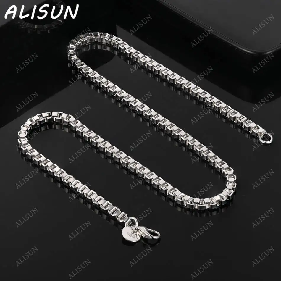 

ALISUN 925 Sterling Silver 45cm 4mm Block Chain Necklace For Women Man Charm Trend Birthday Gifts Fashion Party
