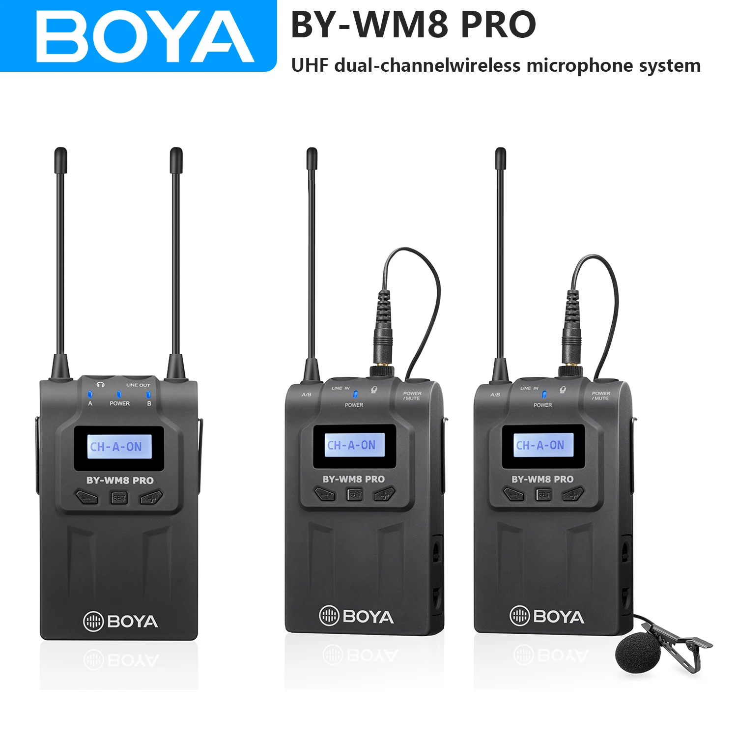 

BOYA BY-WM8 PRO UHF Wireless Lavalier Lapel Microphone for iPhone Android DSLR Cameras PC Computer Interview Youtube Streaming