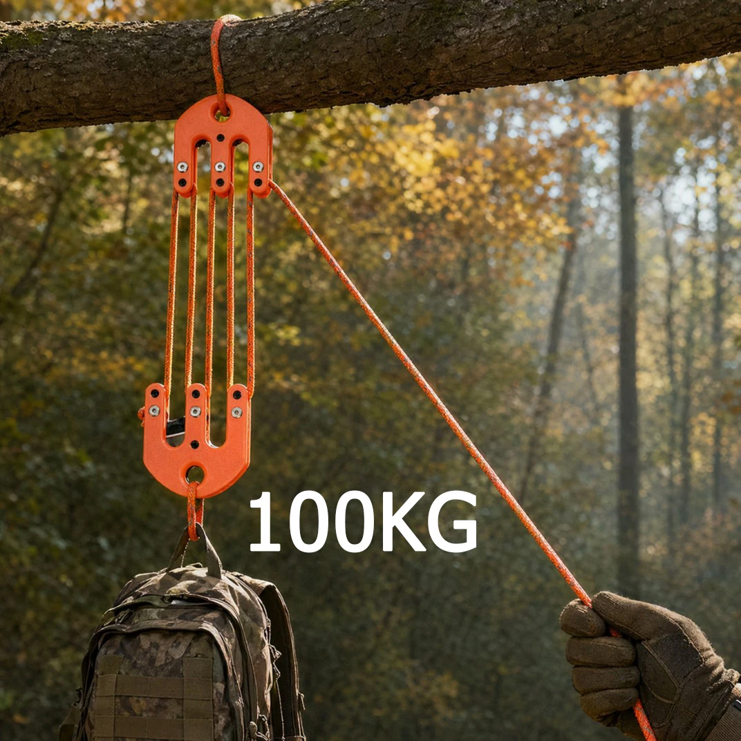 Sistema de Poleas para Caza y Manejo de Carga, Herramienta de Elevación y Suspensión para Mochilas de Seguridad