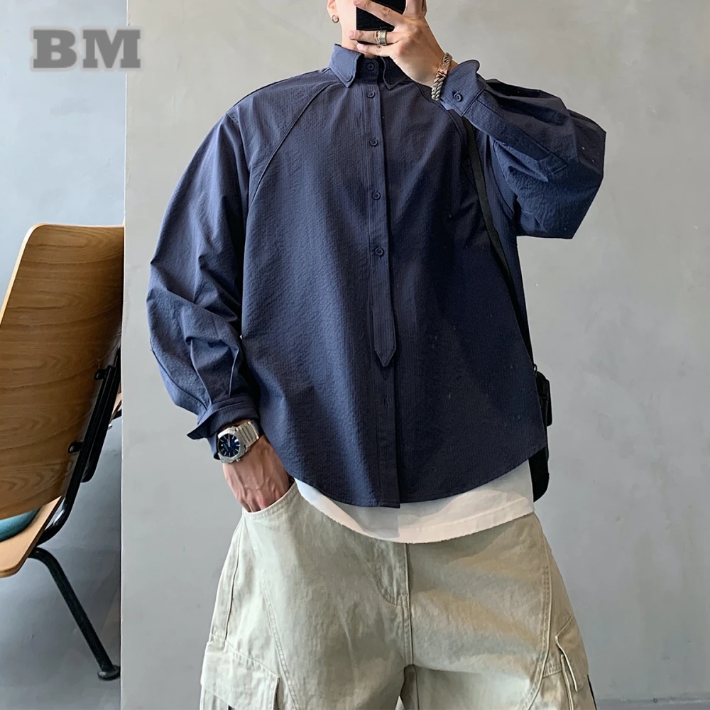 

Korean Style Long Sleeve Shirt Men Clothing High Quality Loose Fit Casual Retro Streetwear Fashion Spring Autumn Trendy Tops