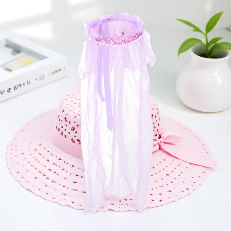 

Floral Hair Wreath Veil White Lace Tulle Wedding Crown Headdress Purple Birthday Party Bridal Accessories Girls Communion