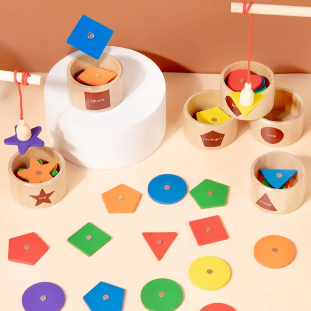 Children Wooden Magnetic Color Shape Classification Cup Geometric Cognition Fishing Game Funny Early Education Educational Toys