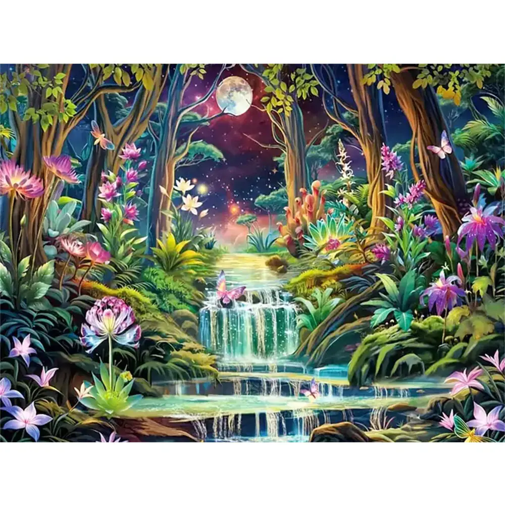 

EverShine Diamond Painting Forest Tree DIY Mosaic Waterfall 5D Full Square Round Drill Embroidery Landscape Decor For Home