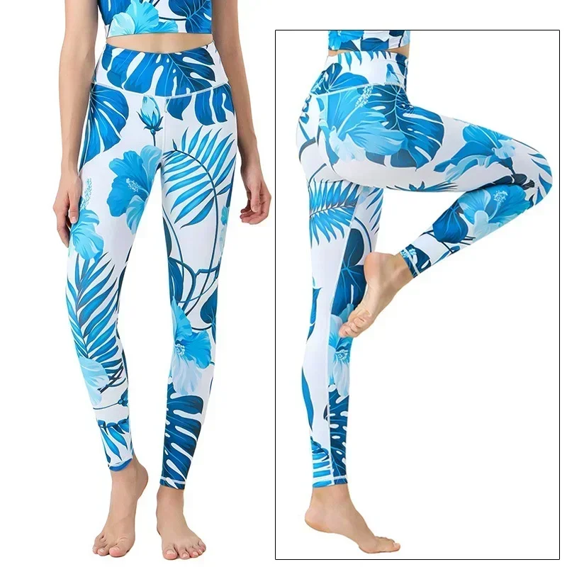 Pantaloni da yoga a vita alta con motivo floreale con stampa 3D per le donne Moda Outdoor Running Gym Fitness Leggings Pantaloni sportivi elastici da donna