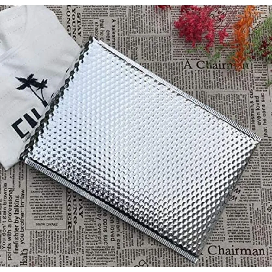 

Почтовые пакеты ProLine Glamour Metallic Silver Poly Bubble Mailers, самоклеящиеся, 000 4x8, особо широкие, 10 штук в упаковке