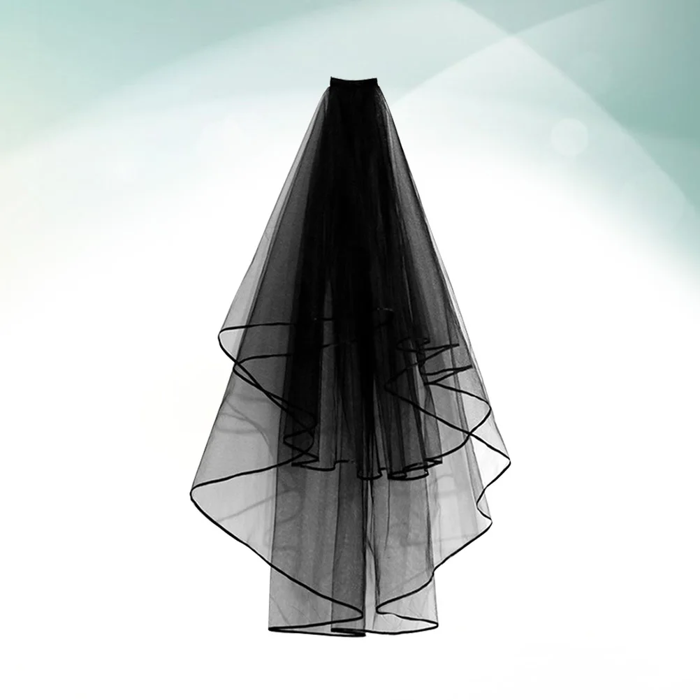 

Vintage Black Wedding Veil Fabric Tulle Lace Bridal Headpiece No Comb Style For Bride Ceremony Photo Prop Bridal Wedding