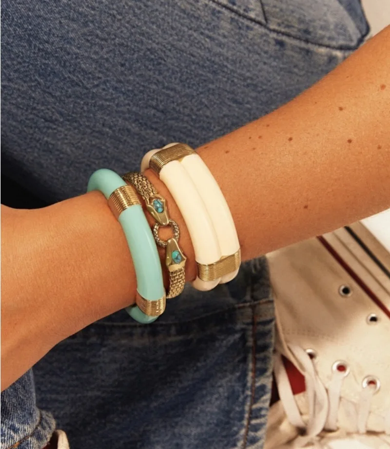 French Retro Design Color Contrast Enamel Stack Wear Open Bracelet Light Luxury Wide Suitable For Women To Wear Accessories