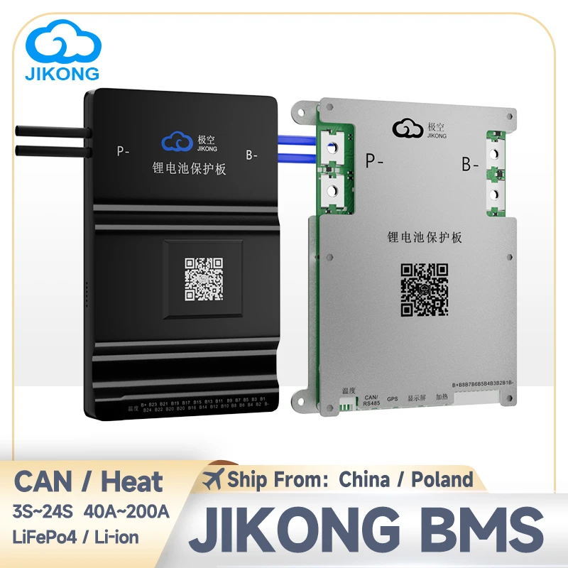 JIKONG BMS مع CAN RS485 BT وظيفة الحرارة 4S ~ 24S 200A شحن 2A التوازن النشط عالية الحالي LifePo4 بطارية ليثيوم أيون الذكية JKBMS