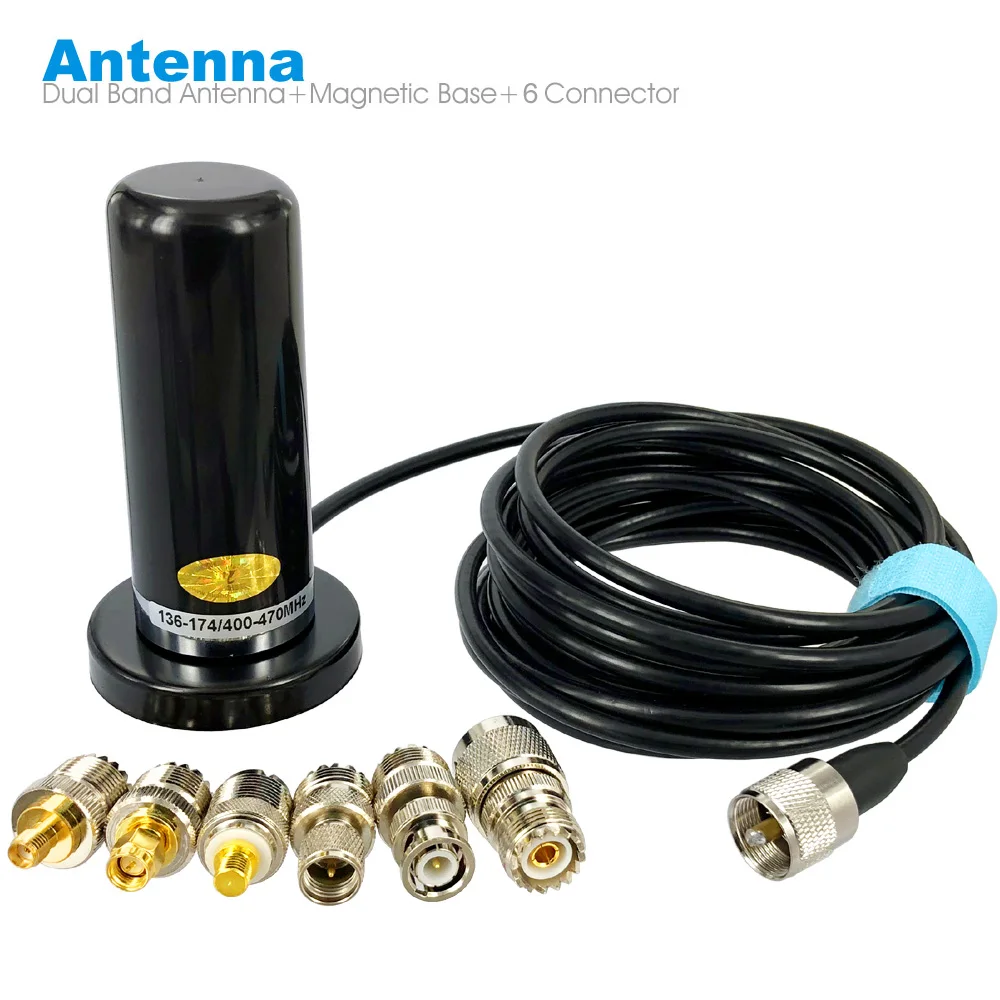 Walkie Talkie Car Radio Dual Band VHF UHF Antenna PL259 5M Coaxial Cable Magnetic Mount Base and SMA-F SMA-M BNC Connector