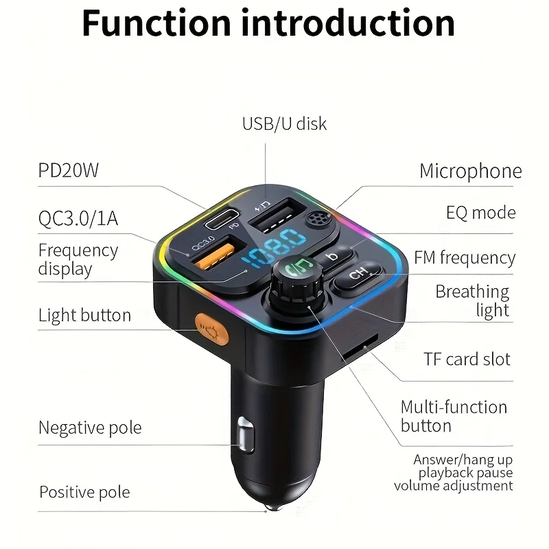 FM Transmitter Bluetooth 5.3 Handsfree Car AUX Radio Modulator MP3 Player with PD20W QC3.0 Fast Charge Adapter Car Accessories image 6