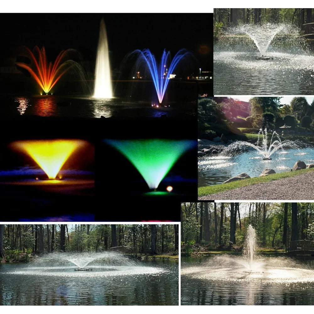 3/4HP J Series Aerating Pond Fountain w/LED Composite Lighting – 120V, 100 ft Power Cord – 3400JF100, LED3C11-100