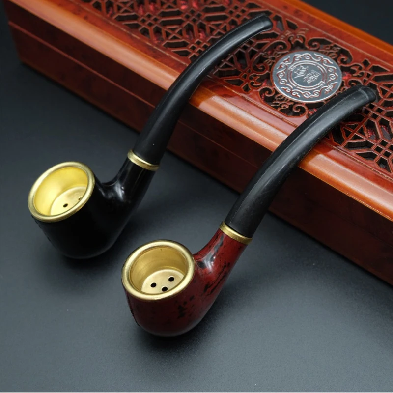 High Quality Classic Ebony Wood Solid Wood Tobacco Pipe Smoking Pipe Bent Handle Fit For Gift For Father,Cigarette Accessories