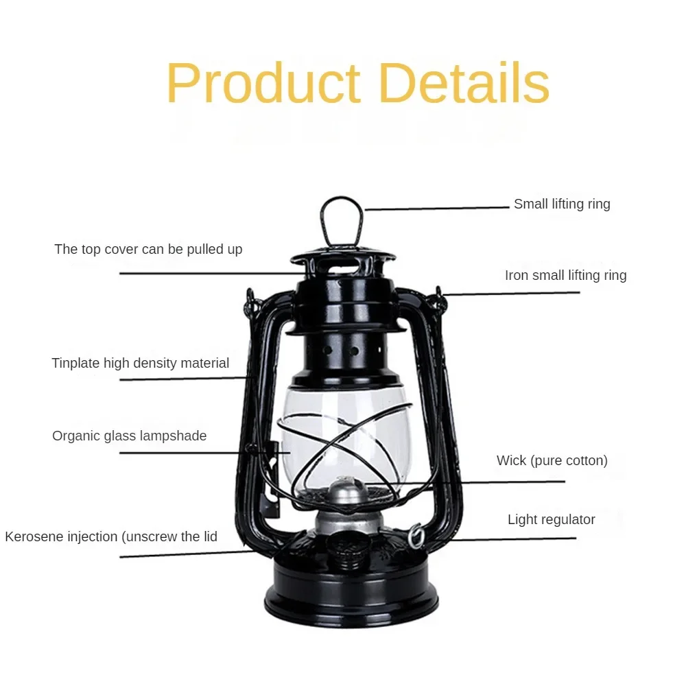 Metal Kerosene Lantern Vintage Oil Burning Lantern Hurricane Table Lamps with Handle for Camping Home Patio