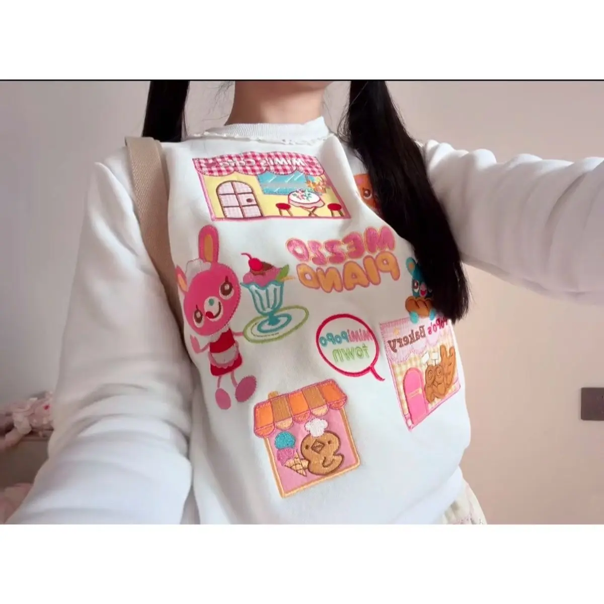 

Autumn Winter Cute Sweet Girl Long Sleeves Sweatshirt Japanese Cartoon Mp Embroidery Loose Daughter Clothing Jojifuku Y2k Top
