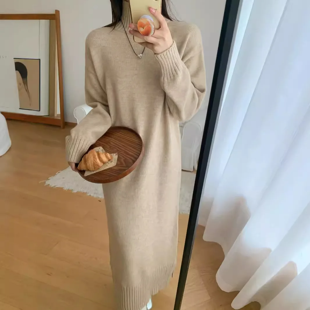 

Cashmere Sweater Women's Knitted Dresses Wool Autumn Fashion Elegant Dress Winter Female Pullover Casual Long Skirts CQ350