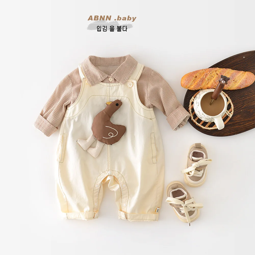 

2026 Spring Toddler Boys Rompers Duck Applique Newborn Girls Jumpsuits Sleeveless Kids Baby Girls Bodysuits Infant Overalls