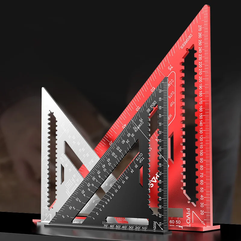 Precision aluminum square - red triangular woodworking ruler, home decoration and design projects
