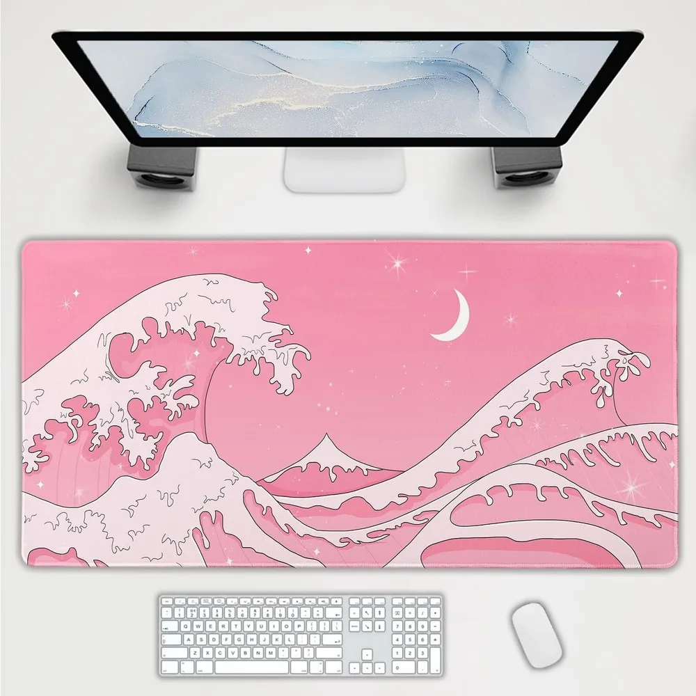 

Pink wave mouse pad XXL computer game accessory, high-definition printed rubber anti-slip, washable, high quality