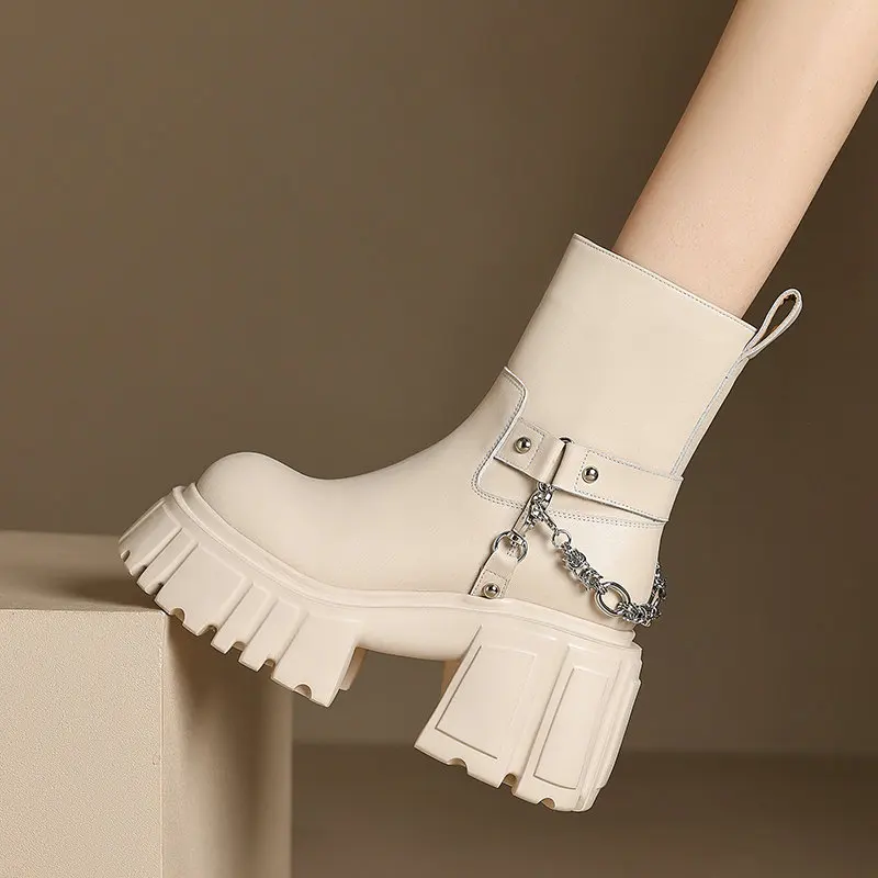 2025 Autumn Winter Fashion Women's Boots Thick-soled and Chunky Heels 100% Genuine Leather Boots High-quality Dance Shoes