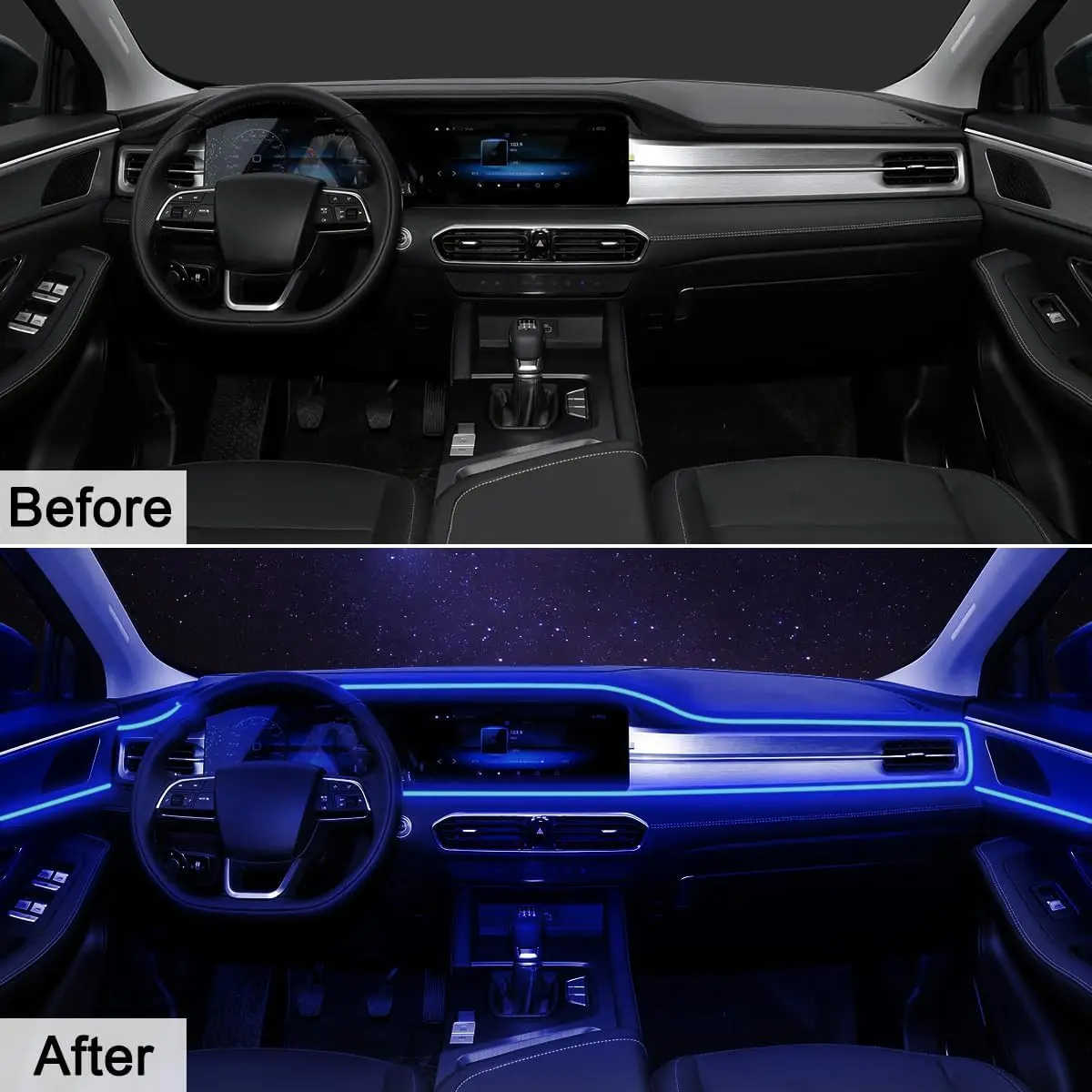 Car Lighting Kit - El Wire LED Strip Lights for Tesla/Jeep/Wrangler Interior Neon Accent Lights with Sewing Edge Door Trim
