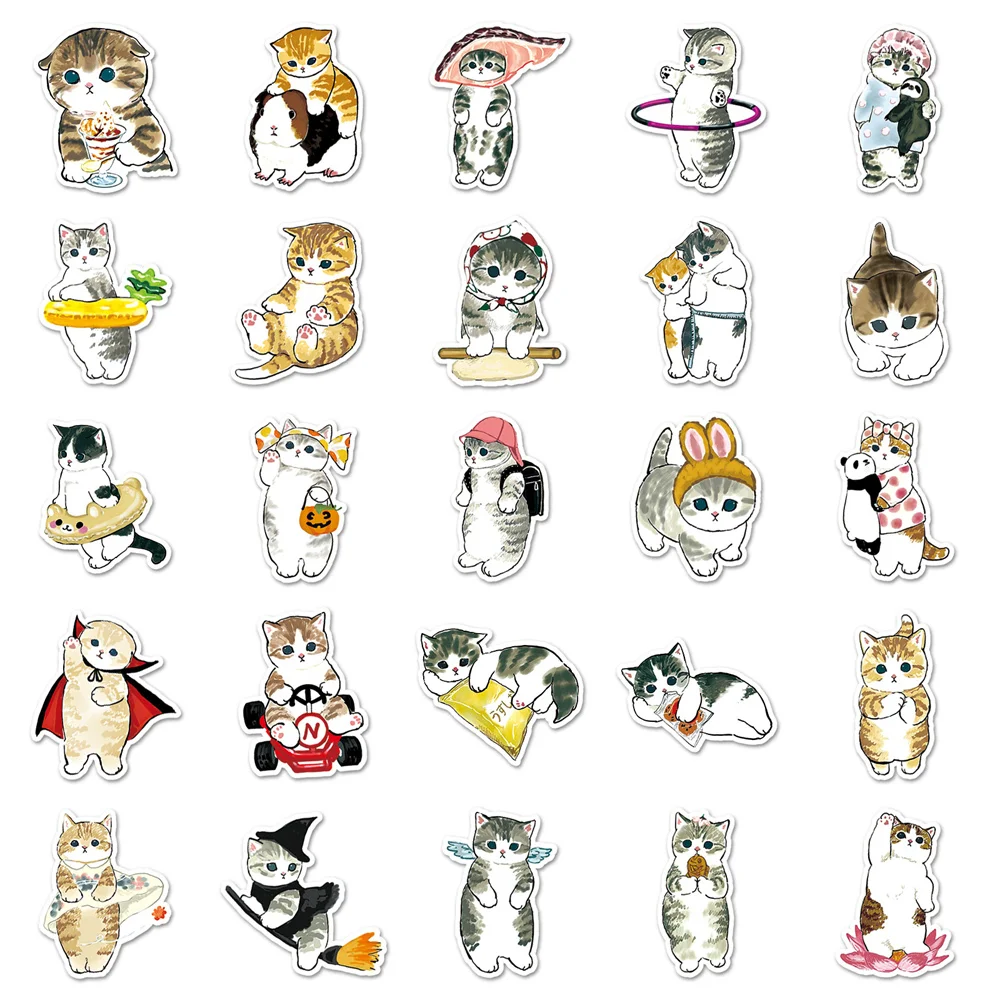 10/30/50PCS New DIY Cute Kitten Animal Sticker Cartoon Creative Anime IPad Computer Desk Chair Decoration Waterproof Wholesale