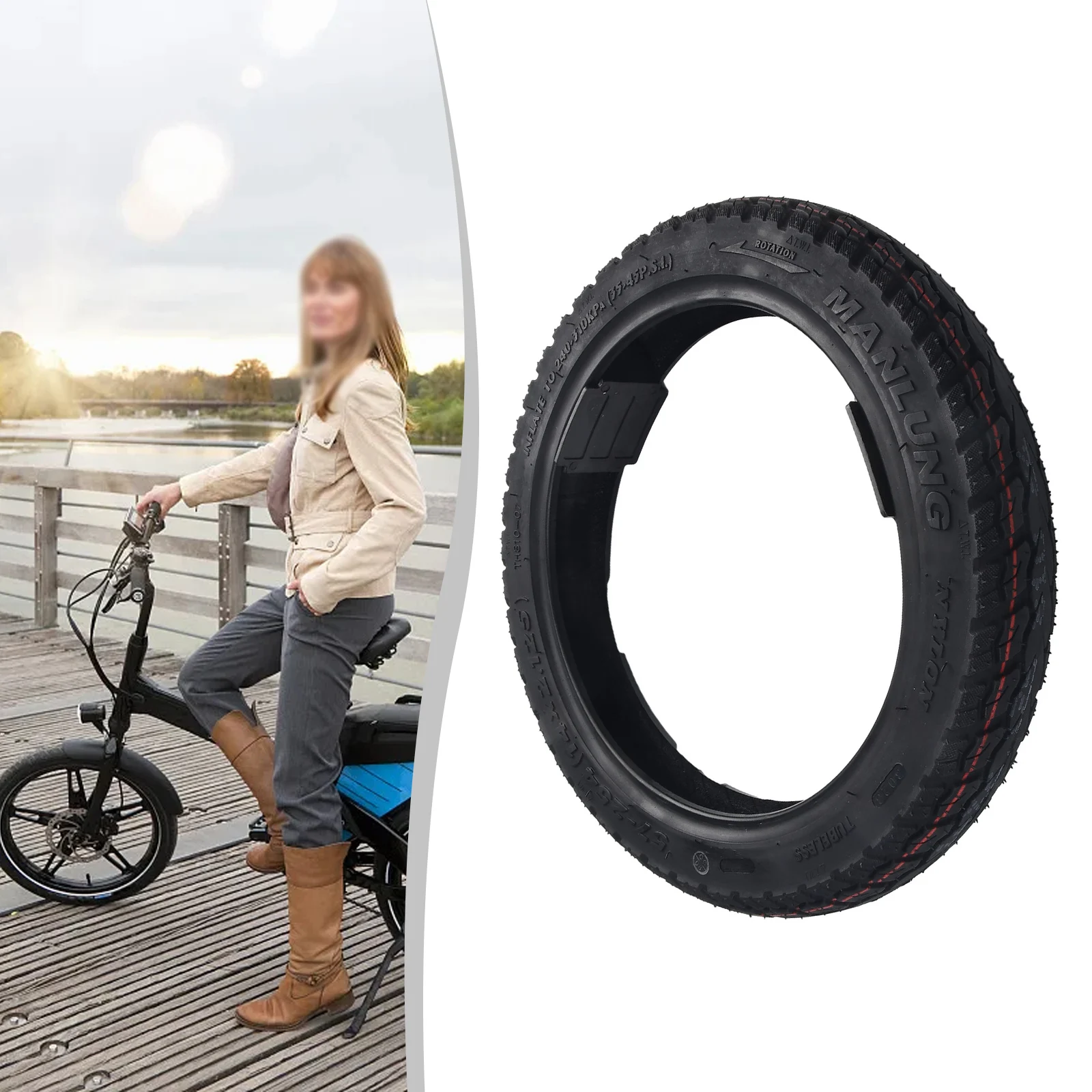 

Electric Bicycle Tire Tubeless Tyre Rubber Wearproof 14x2.125 920g Electric Bicycle Electric Bike For E-bike Portable