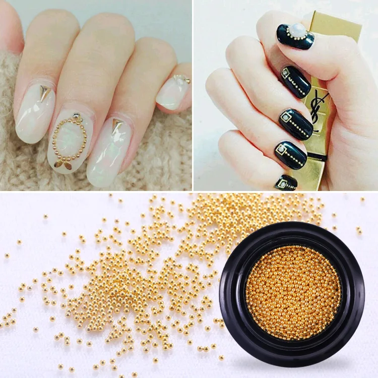 6 Słoików mieszanych rozmiarów Kulki stalowe do zdobienia paznokci w kolorach srebrnym, złotym i innych, Produkty do zdobienia paznokci