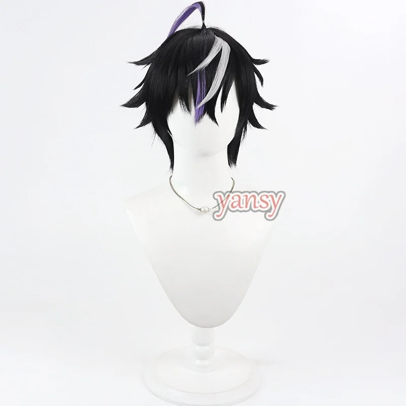 Yansywig Synthetic Hair Kuon Leo Cosplay Wigs Virtual YouTuber Kuon Leo 30cm Black Mixed White Purple Men Wig Heat Resistant