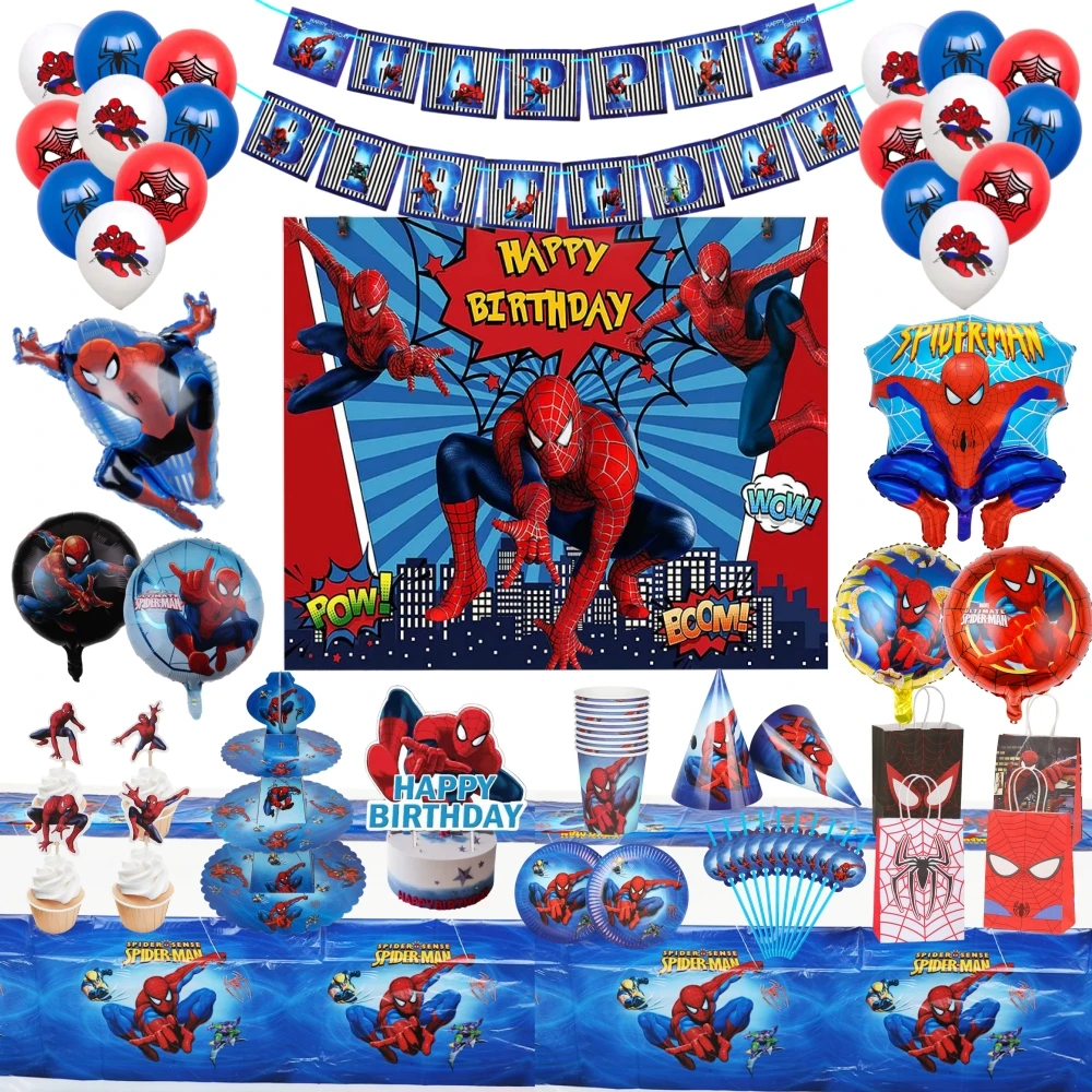 

Spider Man Birthday Party Paper Cups Plates Tablecloth For Kids Boys Spiderman Baby Shower Party Decorations Party Supplies