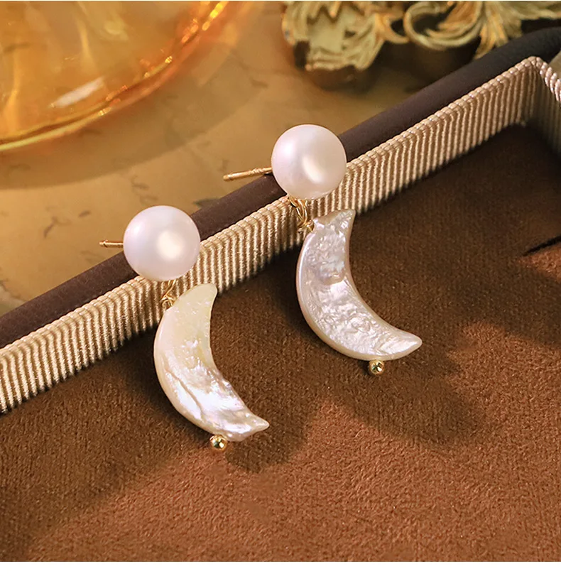 

Оригинальный дизайн, серьги в форме луны с натуральным пресноводным жемчугом для роскошных женщин, серьги-подвески с бусинами, модные ювелирные изделия, очаровательные подарки