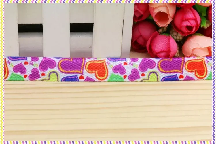 DHK 5/8'' 5yards Elastic FOE valentine heart printed headband headwear diy decoration OEM Wholesale C148