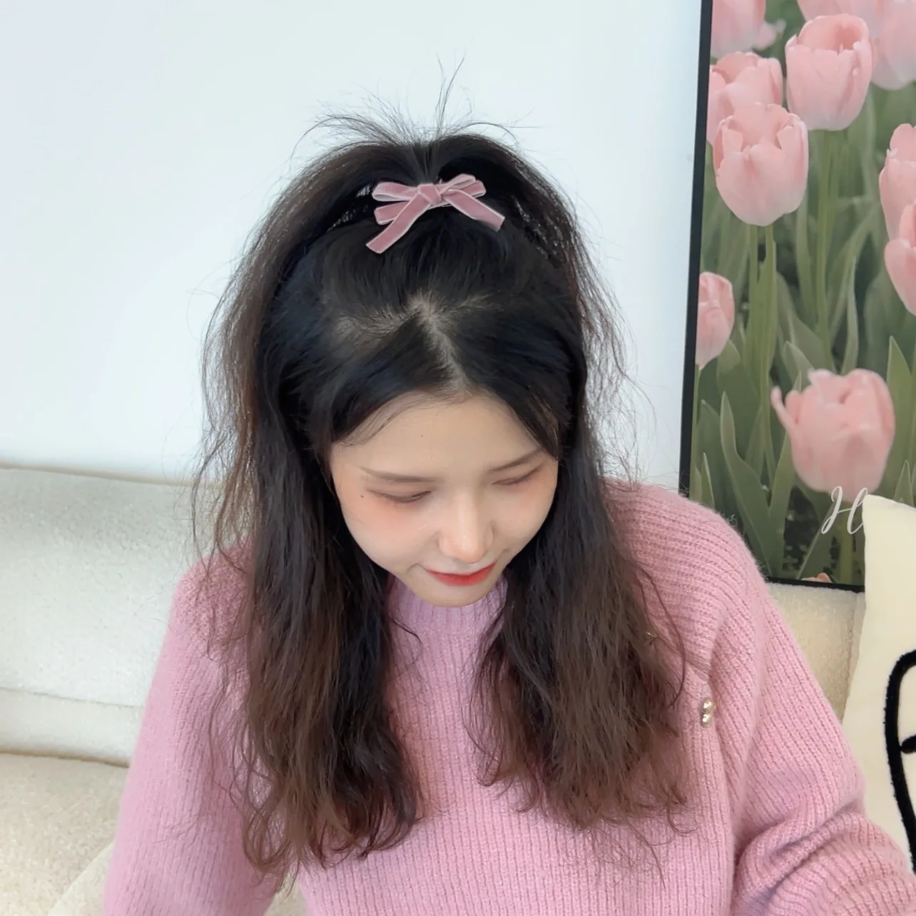 2PC Korean Style Velvet Bow Hairpin Set Solid Color Simple Hairgrip for Girls & Women Vintage Hair Clips Accessory