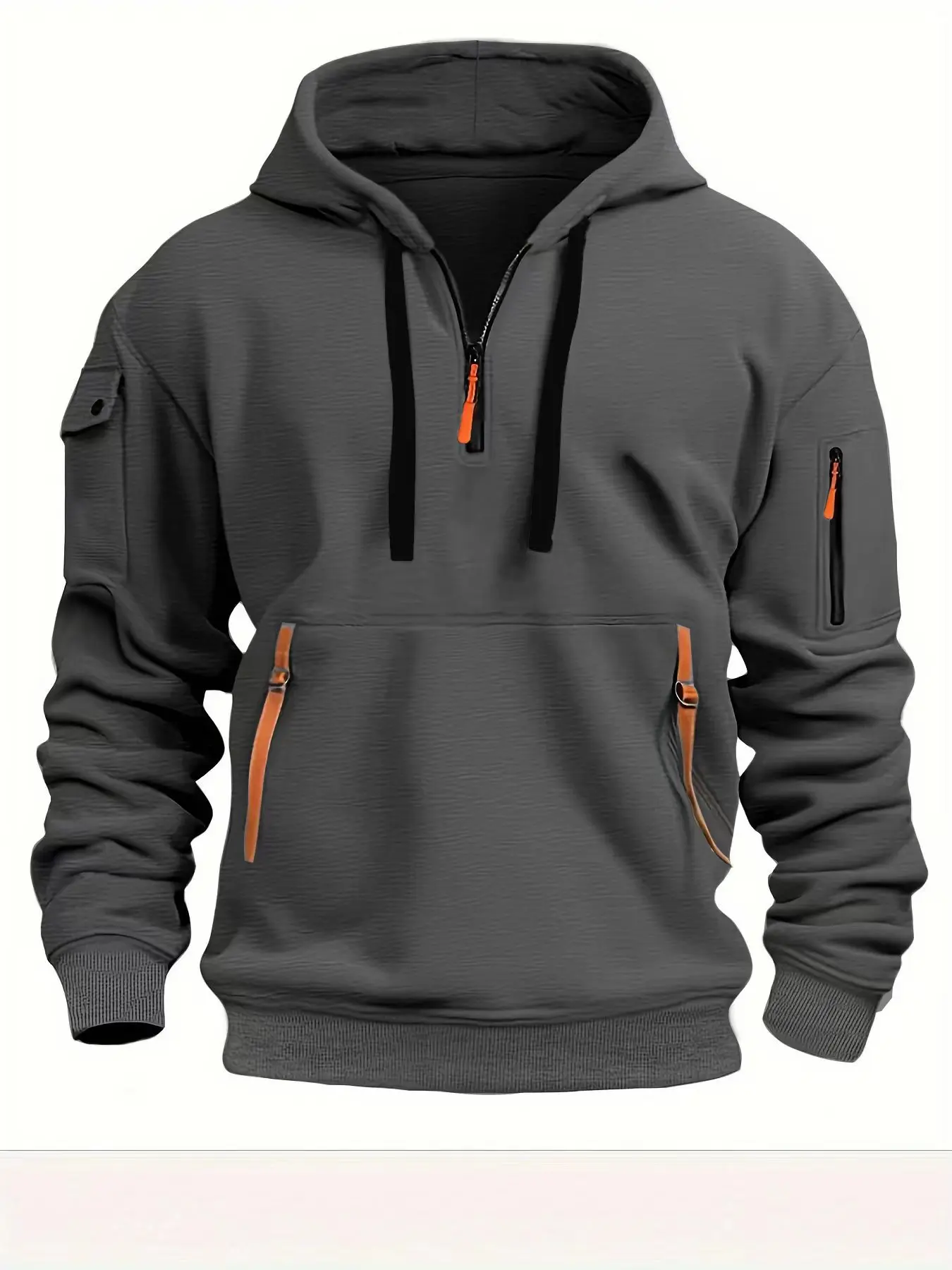 High Quality Spring and Autumn Men's Hoodie with Zipper and Multiple Pockets Chest Badge Pullover Sports and Casual 2024