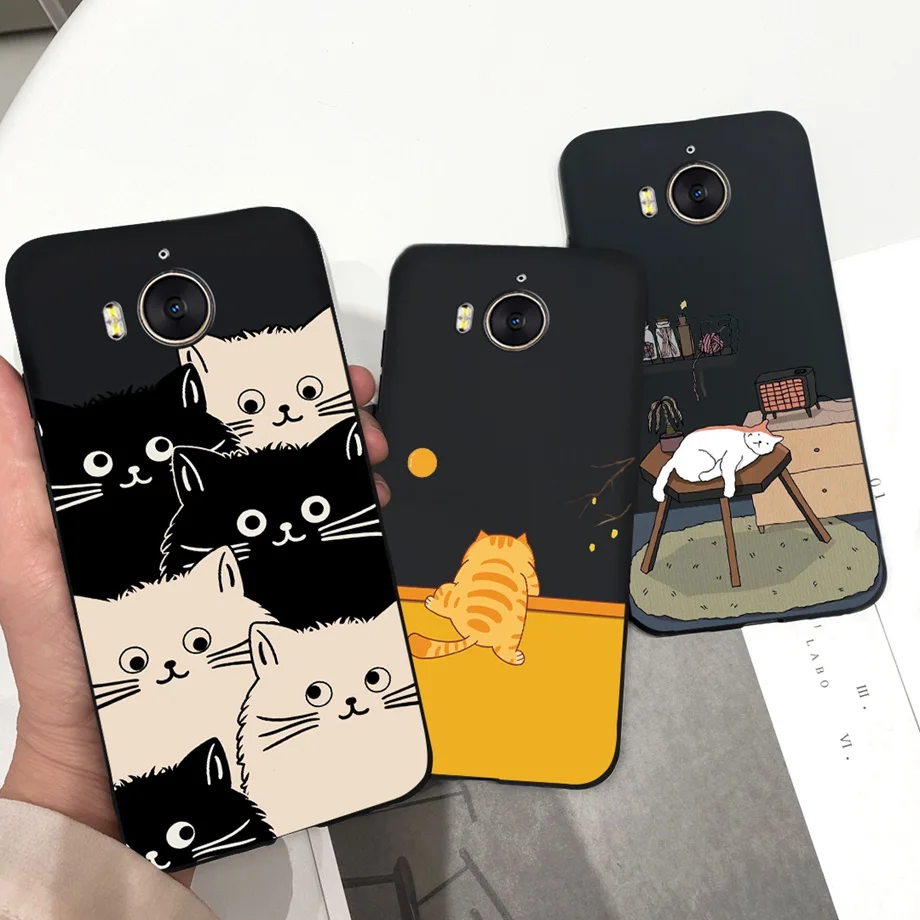 Per Huawei Y5 2017 2018 2019 custodia morbida TPU Silicone Coque Funda per Huawei Y6 2017 Y5p Cover Moon Cartoon Cat Bumper Capas