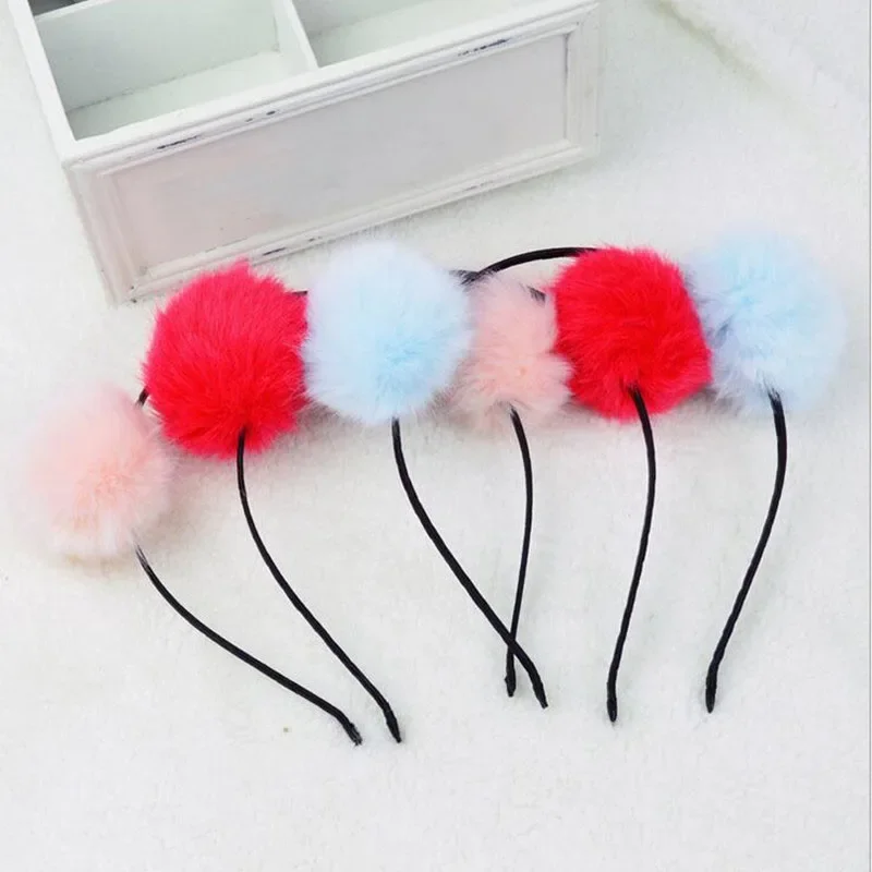 10pcs Fluffy Fur Pompom Ball Headband Women Kids Girls Headwear Party Favors Children Daily Wear   Easter Wedding Festival