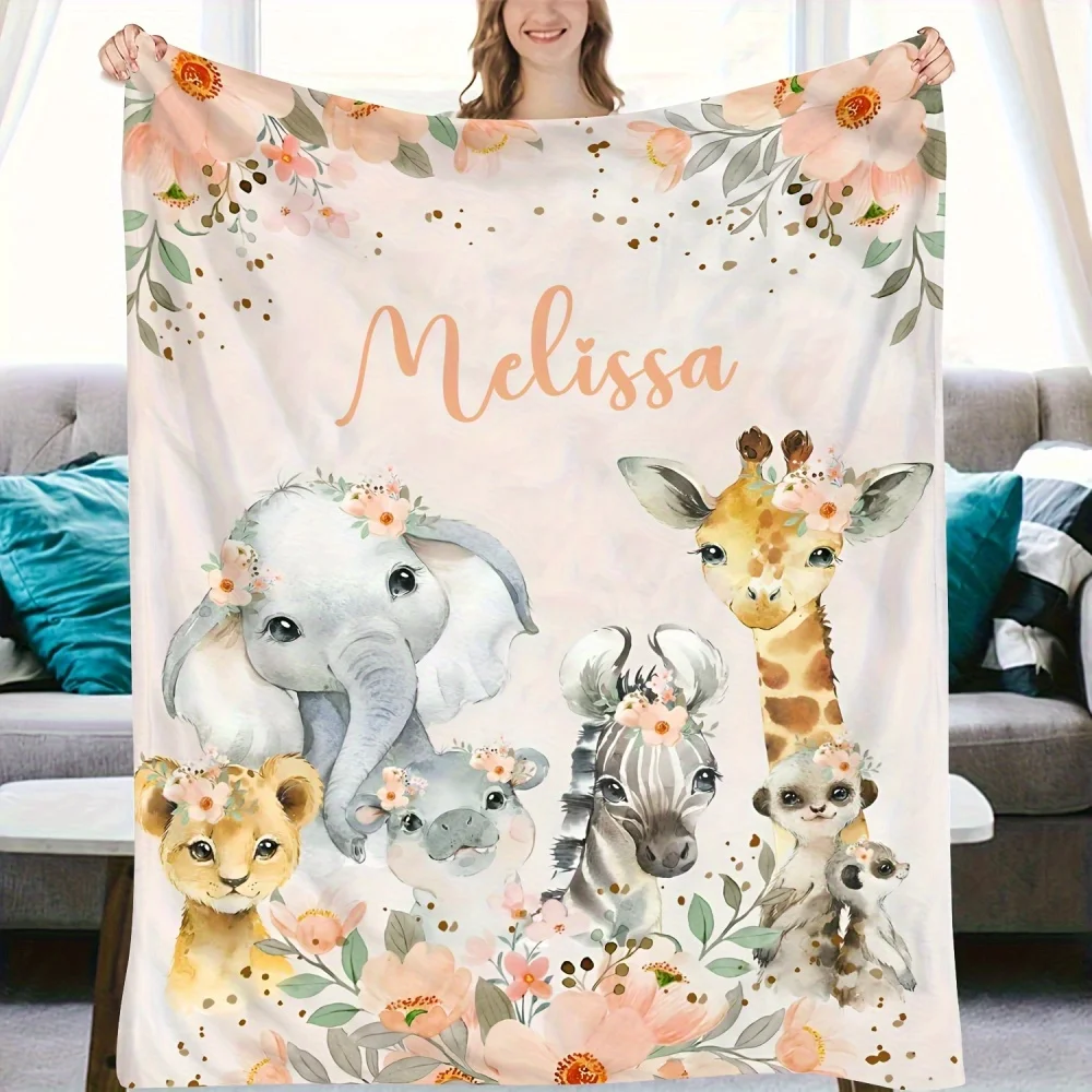 1 Stück individuelle Flanelldecke mit Tiermotiv, weich, gemütlich, personalisierbar, Flanelldecke mit Tiermotiv, individueller Name, perfekt für alle Jahreszeiten