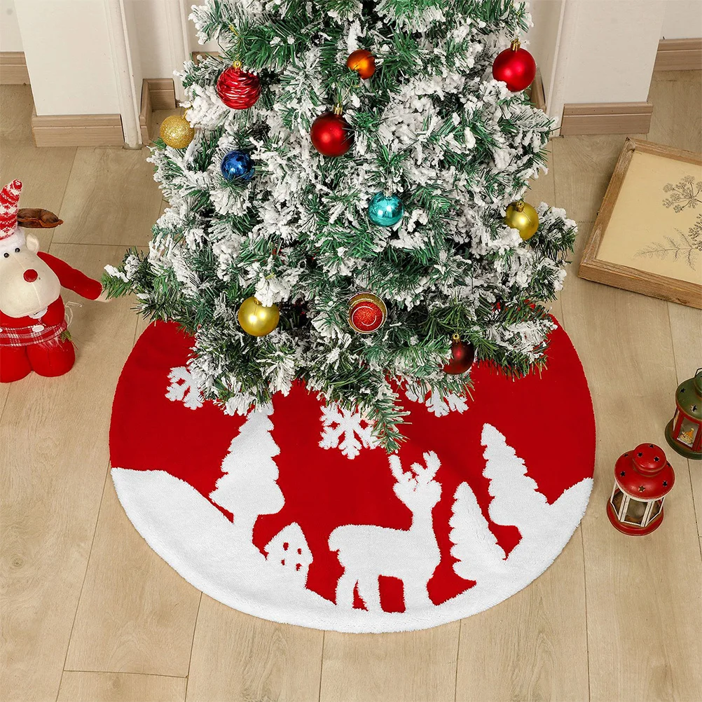 

Christmas Tree Skirt Red Farmhouse Decor Under Tree Mat Xmas Ornament Skirt Chic Party Decoration Gift Soft Reusable