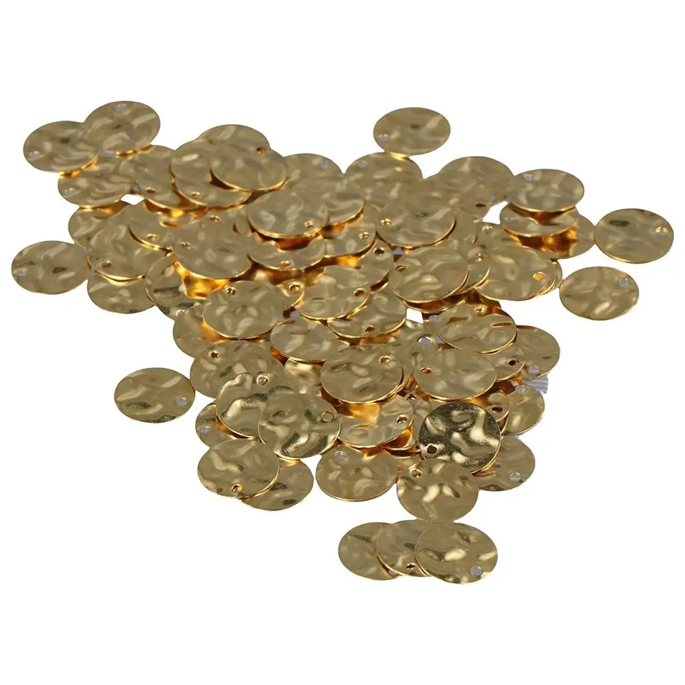 100 PCS Gold Coin Gold Coin Charms Round Flat Gold Plated Gold Charms 13mm Gold Plated Disc Pendants Craft Supplies