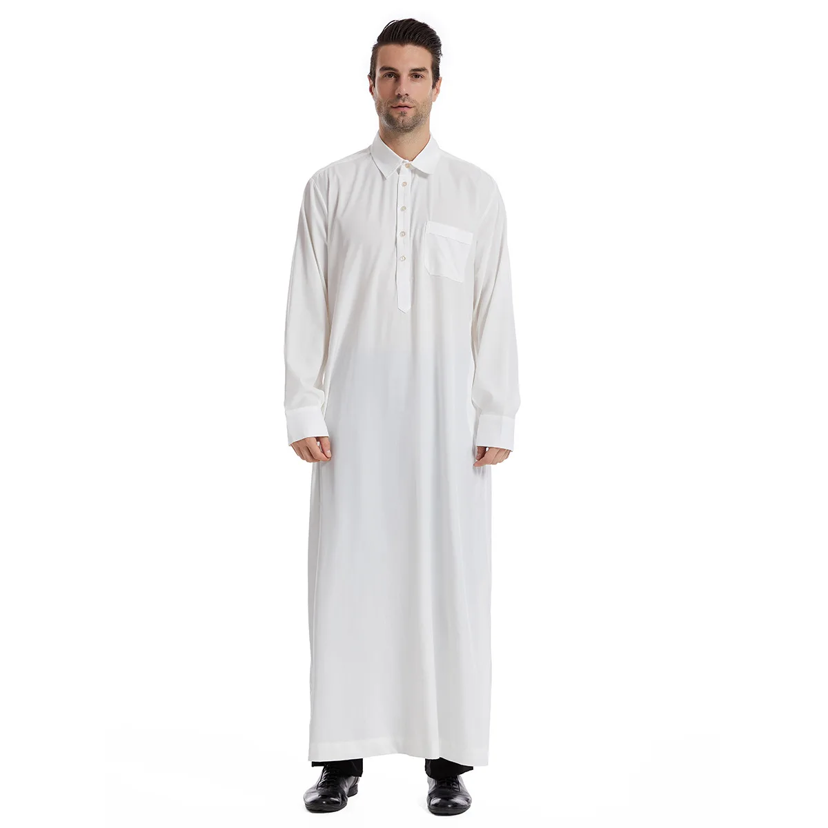 

Arabic Muslim Men Jubba Thobe Long Sleeve Turn Down Collar Ramadan Male Abayas Dubai Turkey Tunics Qamis Homme Moroccan Kaftan