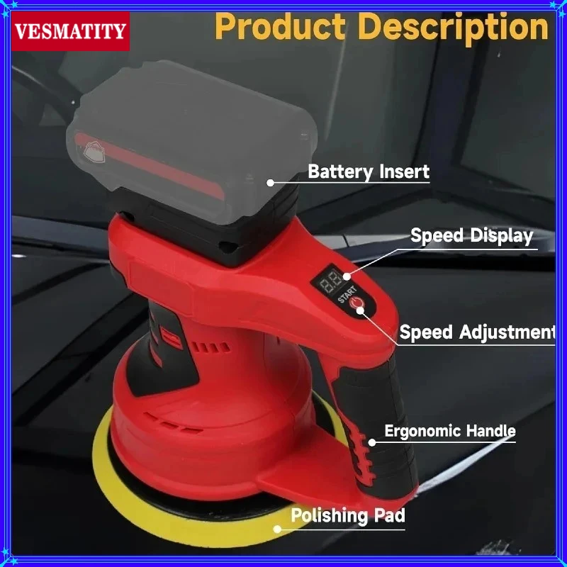 Electric Cordless Car Polisher 8 Gears Polishing Machine Waxing Sanding Sealing Power Tools  For 18V For Milwaukee Battery view 6