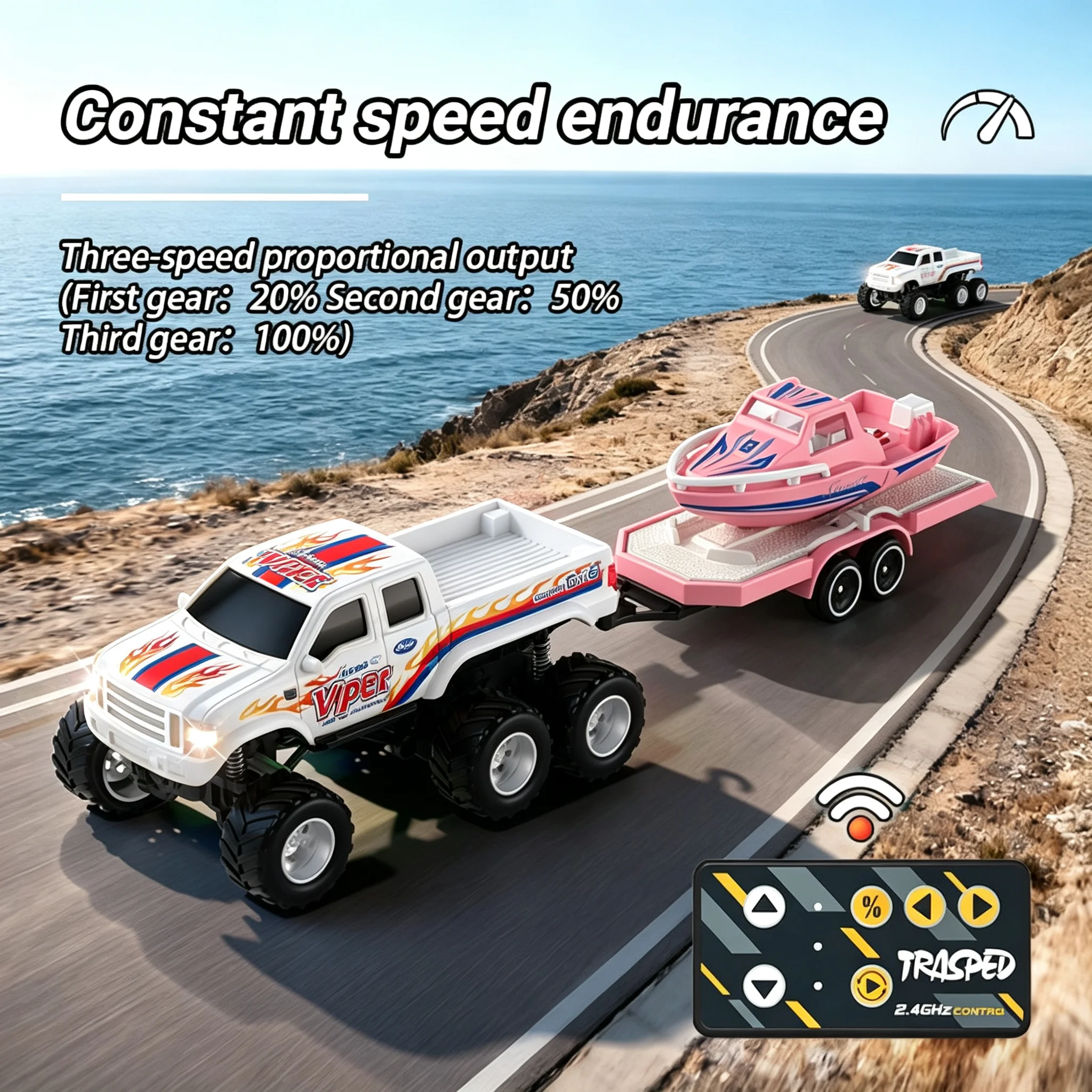 1:64 Mini RC Alloy Car Off-road Pickup Truck 2 in 1 Cool lights Remote Control Vehicle Tractor Toy for Kids Boy Birthday Gift