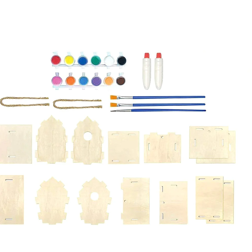 Kit de carillon éolien pour maison d'oiseau, 1 ensemble, peinture de construction, Kit d'art en bois, Expression créative, développement de la Coordination œil-main