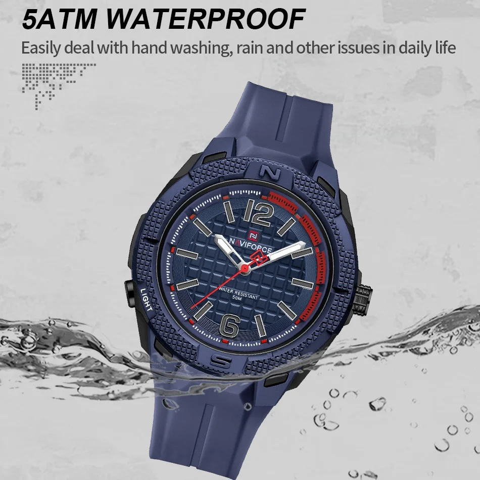 

NAVIFORCE Men's Sports Watches 5ATM Waterproof Fashion Male Quartz Wristwatches Chronograph TPU Strap Relogio Masculino 2025