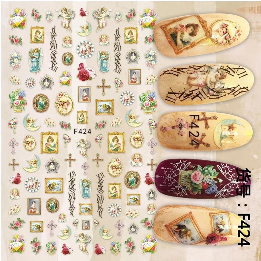 1Sheet Baroque Angel Frame Nail Sticker 3D Self-Adhered Gold Framework Slider Retro Decals Design for Manicure Decoration*HS8-1D