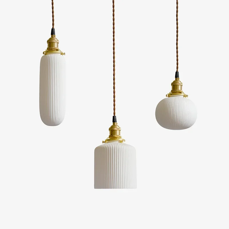 

AZ White Ceramic Brass Pendant Lights Fixtures Restaurant Bedroom Bedside Nordic Japanese Style Hanging Lamp LED Hanglampen