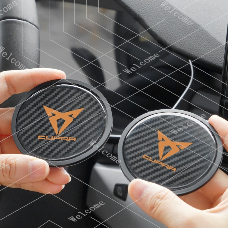 2pcs Car Coaster Waterproof Non-Slip Mat Water Cup Pad For Seat Cupra Ateca Born Leon IBIZA Raval Formentor Terramar valve core
