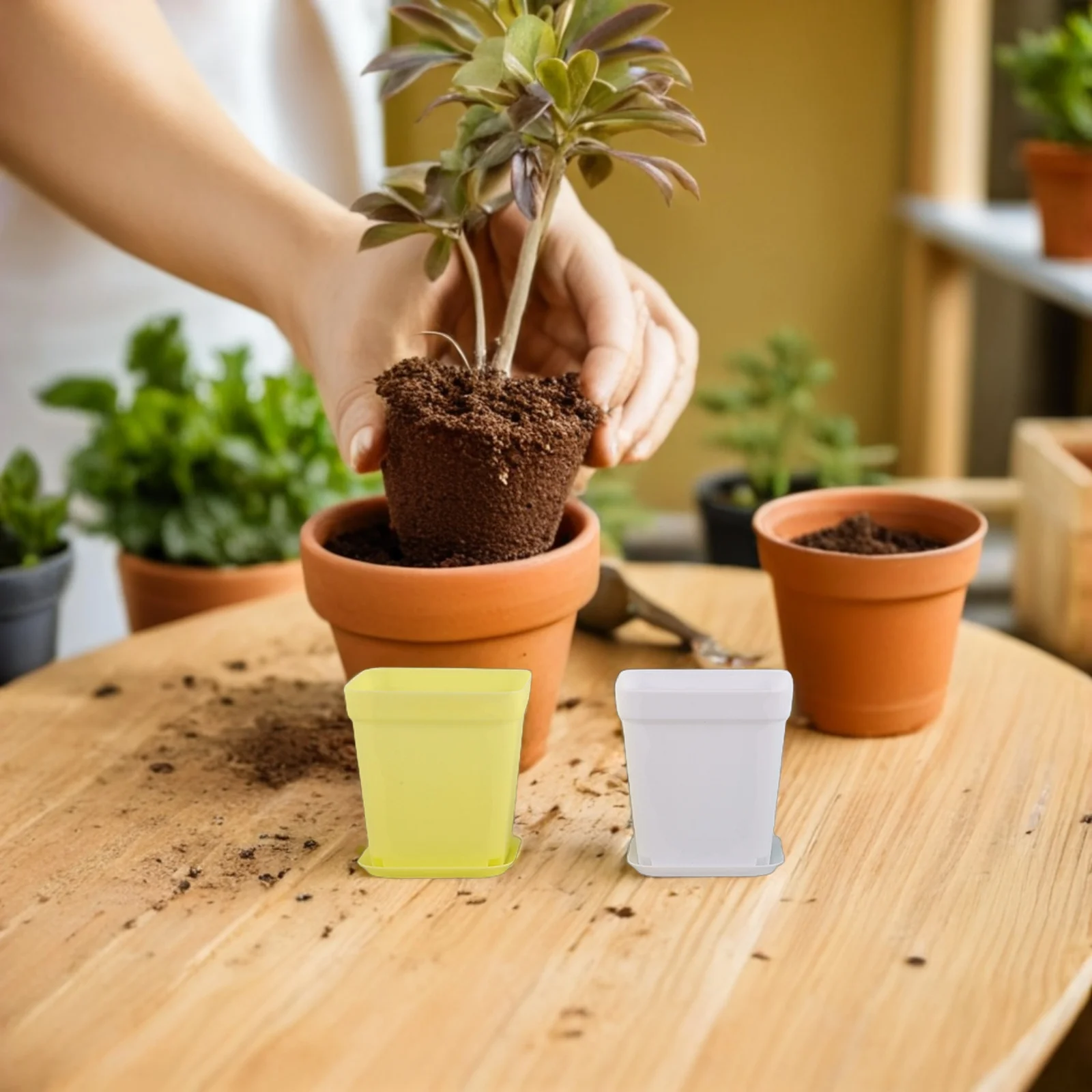 

18 шт. декоративные пластиковые горшки для рассады, прямоугольные цветочные горшки с дренажными отверстиями, идеально подходят для внутреннего балкона, сада, сочных