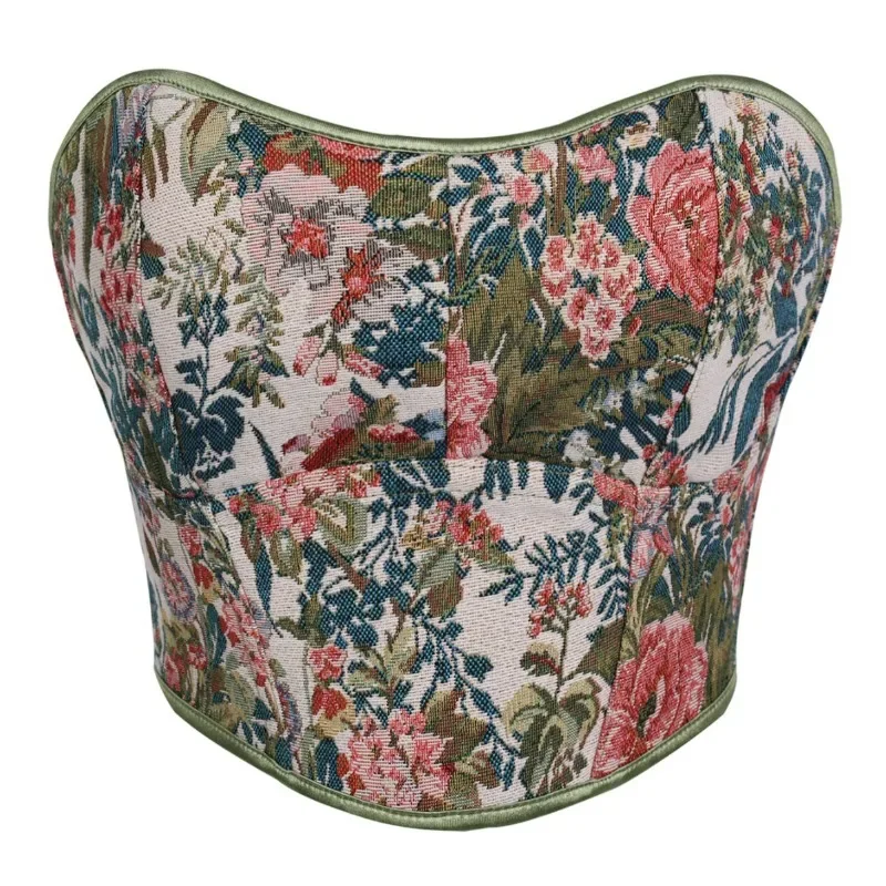 

Винтажный корсет на шнуровке с цветочным принтом для женщин, готический бюстье без бретелек, нижнее белье, топ с завышенной талией