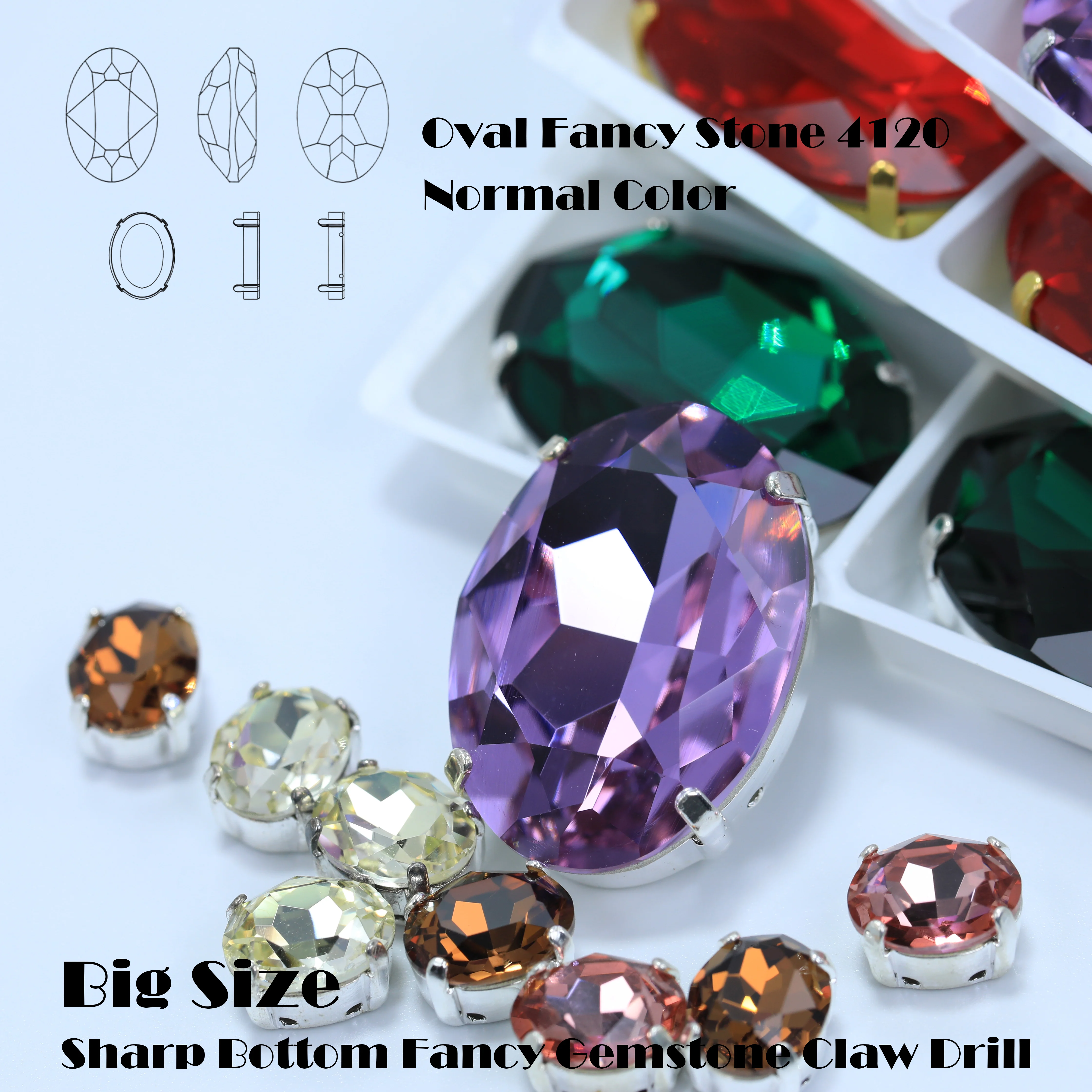 Große, hochwertige, funkelnde ovale Fancy Stones aus Glas, Kristall-Strasssteine 20mm 30mm für DIY-Schmuckherstellung, Hochzeitskleider, Taschen. – Detail 1