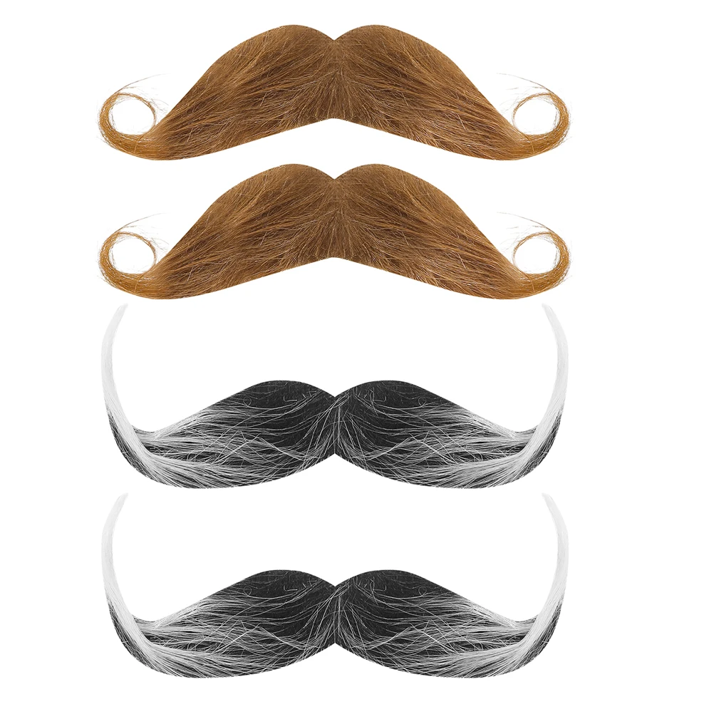 

4pcs Fake Beards Party Props Costume Accessories Men Halloween Cosplay Facial Hair Stickers Assorted Colors Self Adhesive Stick